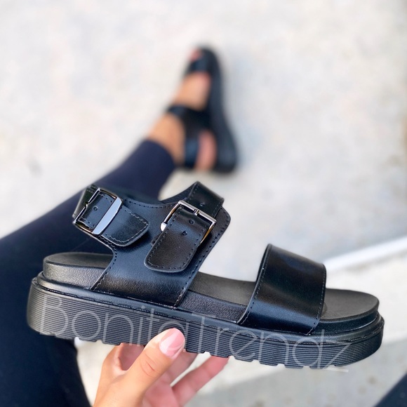 Grunge Vegan Leather Flatform Sandals - Picture 4 of 5
